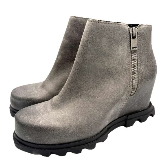 Sorel Joan of Arctic Wedge III Lug Sole Boots Women 7.5 Gray Quarry Zip Booties - Picture 1 of 8